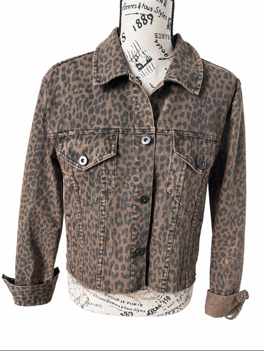 Pistola Leopard Print Cropped Denim Jacket Size M NWOT